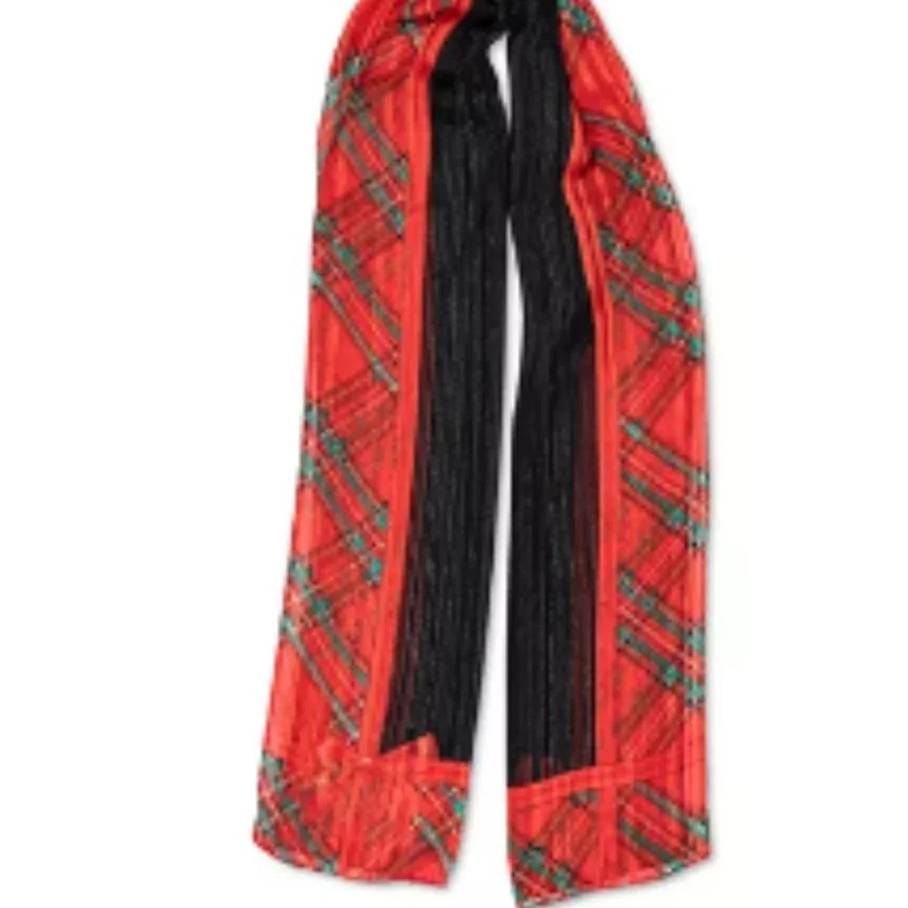 Giani Bernini All Wrapped Up Holiday Oblong Scarf Red Black Green Metallic New